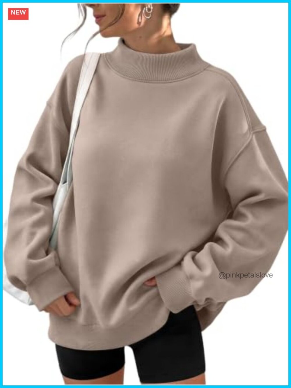 Mock Neck Oversized Sweatshirt Fleece Lined Pullover Casual Fall